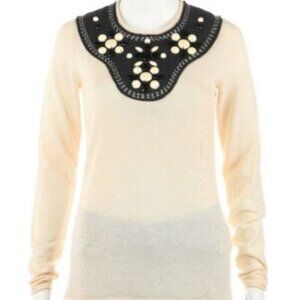TORY BURCH Beaded Embellished Sweater Cream